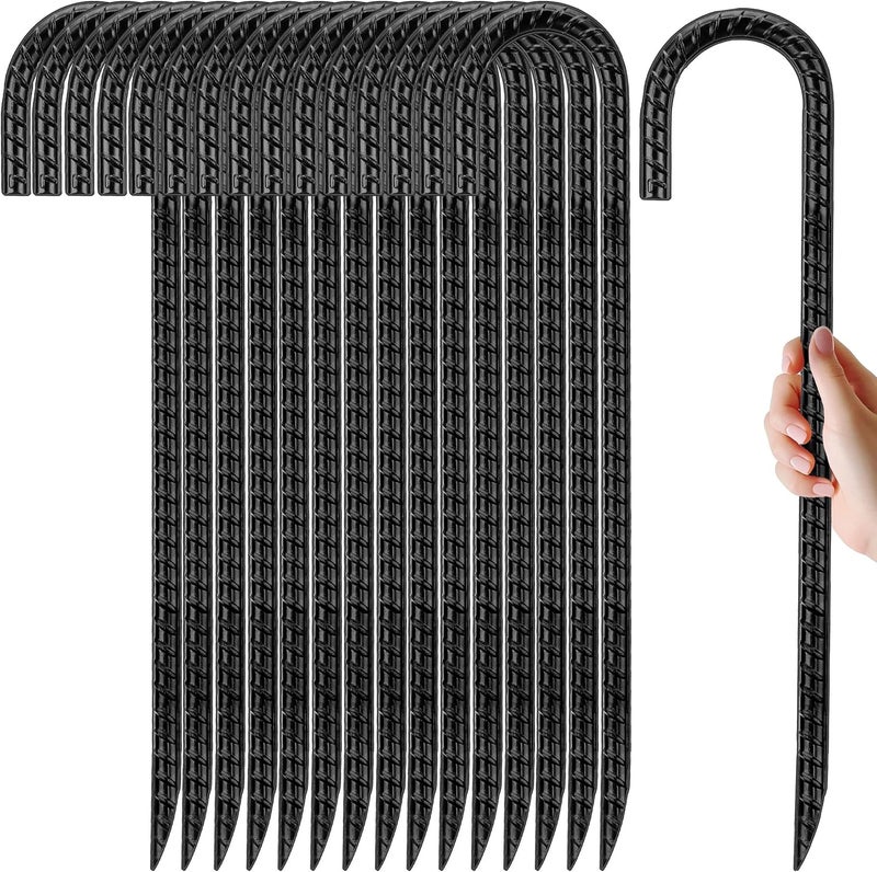 Kingsyard 16 Pack 12 Inch Rebar Stakes J Hook Ground Stakes 0.4 inch Diameter Heavy Duty Galvanized Metal Tent Stakes Chain Link Fence Stakes for Trampolines Lawn Decorations Swing Inflatables Canopy - Image 1